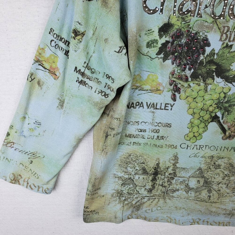 Vintage Y2K Cactus Top Tee Shirt Chardonnay Wine Print Bedazzled Bling size L - Picture 9 of 9